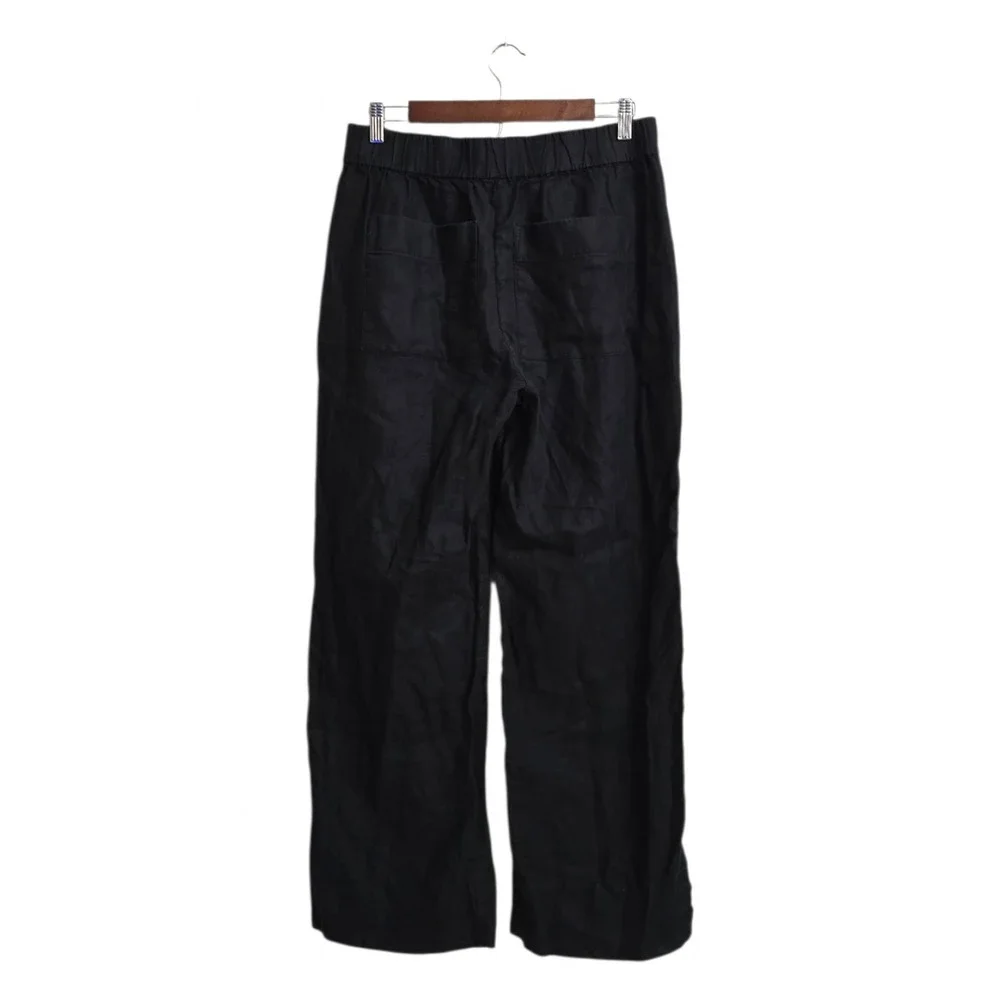 Everlane The Linen Easy High Rise Wide Leg Ankle Pant In Black Sz L